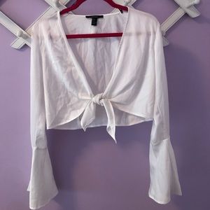 Bell Sleeve Tie-Front Crop Top